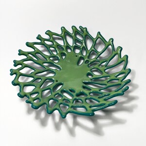 Ocean Inspired Green Glass Coral Bowl, Handcrafted Fused Serving Dish, Modern Home Decor Sculpture, Unique Gift for Her