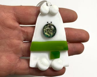 Polar bear fused glass ornament, unique gifts for her, handcrafted Christmas tree decoration, window hanging