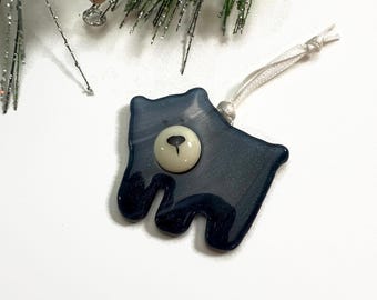 Bear ornament, fused glass ornament, nature home decor, Christmas tree decoration, wildlife ornament, Christmas decor