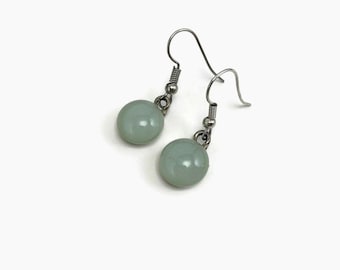 fused glass earrings, green earrings, glass jewelry, statement earrings, hypoallergenic, dichroic glass jewelry, dangle earrings, round