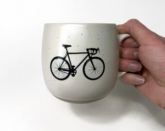 Handmade Road Bike Mug, Whimsical Coffee Cup, Nature Inspired Home Decor, Artisan Crafted Gifts for Him