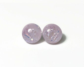 Fused glass studs, pink glass earrings, button studs, iridescent earrings, minimalist studs, round earrings, hypoallergenic, dichroic glass