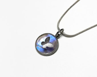 Blue iridescent pendant Butterfly wing Necklace real butterfly jewelry, insect necklace, Blue Morpho Butterfly, chain included