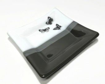 Butterfly fused glass plate, serving dish, trinket tray, spoon rest, unique gifts for her, Nature kitchen decor, housewarming presents