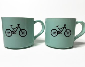 Coffee cups Mountain Bike, bike mugs, set of two, bike lover gifts, bike home decor, bike enthusiast, unique gifts for friends