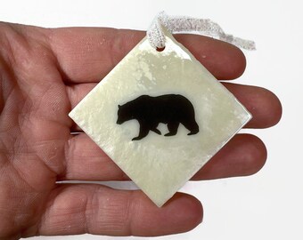 Handcrafted Glass Bear Ornament Window Hanging, Unique Home Decor, Wildlife decorations for her