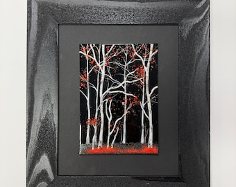 Fall birch tree fused glass art panel, scenery picture, three dimensional wall sculpture, Unique gifts for her