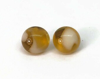 Amber round stud earrings fused glass jewelry 9mm Best friend gifts unique presents hypoallergenic