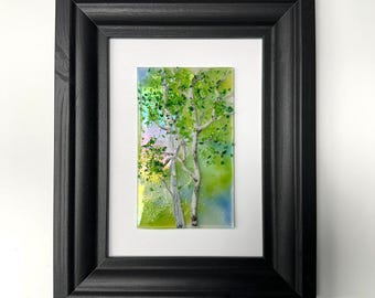 Fused glass birch tree art panel, unique gifts for dad, nature home decor, scenery picture, 3D wall sculpture, housewarming present