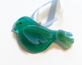 Green bird ornament fused glass Christmas tree decoration unique gifts for her nature lover gifts bird home decor presents