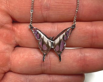 Purple pendant, iridescent, real butterfly wing jewelry, colotis regina, resin pendant, unique gifts, necklace included