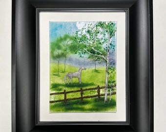 Birch Tree Scenery Wall Art, Horse Panel, 3D Fused Glass Wall Sculpture, Realistic Nature Picture, Unique Home Decor Gift