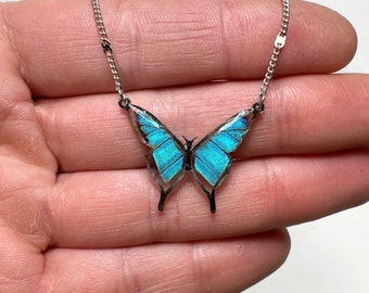 Iridescent green pendant real butterfly wing jewelry unique gifts for her resin pendant necklace included