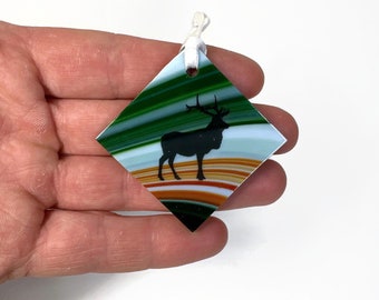 Handmade Elk Ornament, Fused Glass Window Hanging, Unique Home Decor, Wildlife decorations for her