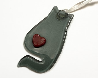 Cat fused glass ornament, Christmas tree decoration, unique gifts for her, cat home decor, pet lover gifts, window hanging