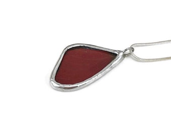 Real Red Wing Pendant, Butterfly Jewelry, Stained Glass Necklace for Her, Artisan Crafted Gift, Unique Presents