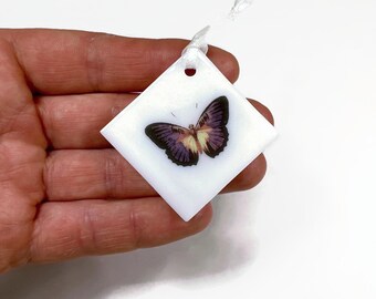 Handcrafted Fused Glass Butterfly Ornament, Whimsical Decor for Her, Nature Lover’s Gifts, Artisan Made Sun Catcher