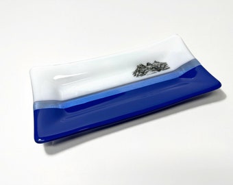 Blue fused glass plate tree sisters serving dish gifts for her mountain home decor spoon rest housewarming presents Canmore mountains