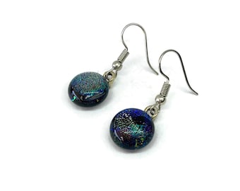 Dichroic Glass jewelry fused glass iridescent dangle earrings best friend gifts hypoallergenic