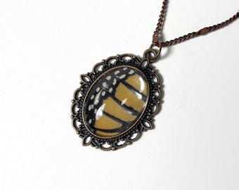 Monarch butterfly wing pendant, nature inspired jewelry, real wing, glass filigree necklace, unique gifts