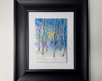 Fused Glass Birch Tree Wall Art, Winter Scene, Gifts for her, Nature Home Decor