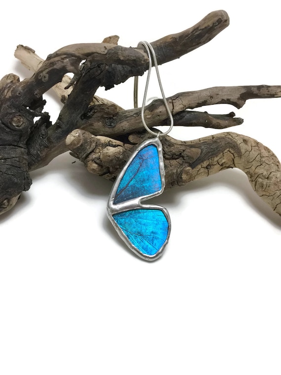 2Pcs Wrapped Faceted Blue Titanium crystal Butterfly Pendant Bead HASJ687