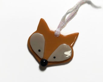Fused glass fox ornament, animal window hanging, unique gifts for her, handmade glass art, nature inspired home decor
