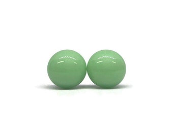 Handcrafted Dainty Pastel Green Stud Earrings, fused glass Jewelry, gifts for mom