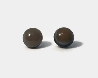 Brown stud earrings fused glass jewelry round minimalist studs sparkle earrings dichroic glass studs 8mm unique gifts for her