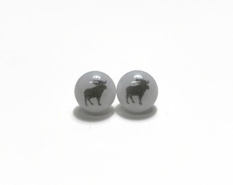 Moose stud earrings fused Glass jewelry, unique gifts for her, hypoallergenic
