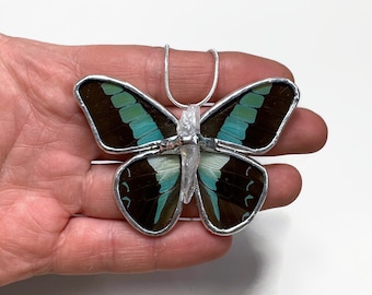 Handcrafted real butterfly crystal pendant, butterfly wing jewelry, glass necklace gift for her