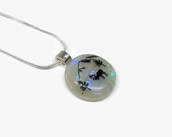 Grey pendant mountain fused glass necklace dichroic glass jewelry, chain included