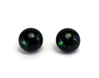 Fused glass sparkle green stud earrings dichroic glass jewelry, best friend gifts, sparkle studs, minimalist earrings, button earrings