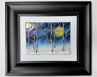 Handcrafted 3D winter birch tree art, fused glass wall panel, textured scenery picture, unique gifts for mom, nature inspired home decor