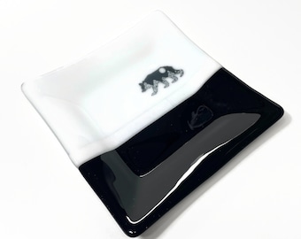 Handcrafted bear plate, fused glass serving dish, trinket tray, wildlife kitchen decor, unique gifts for dad