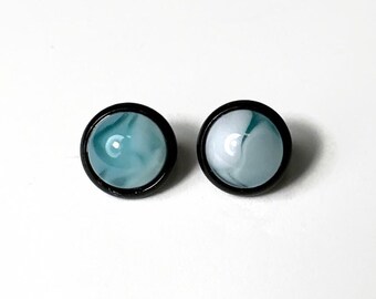 Handmade Marbled Stud Earrings, Fused Dichroic Glass Jewelry, Gifts for Her, Minimalist Round Studs, Hypoallergenic