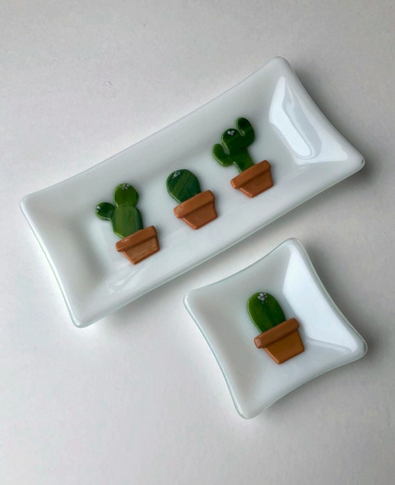 Kaktus Schale aus geschmolzenem Glas, Kaktus Schale, Servierplatte fr  Sukkulenten, Pflanze Wohndekor, Pflanzenkunst, Pflanzenkunst, 2er Set -  Etsy.de