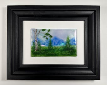 Birch tree fused glass art panel summer scenery picture, glass home decor, glass wall sculpture, three dimensional art