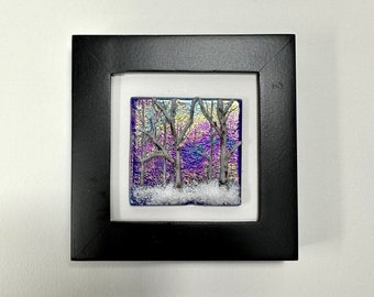 Handcrafted winter birch tree art, fused glass wall panel, unique gifts for him, wall scenery art sculpture, 3D tree picture