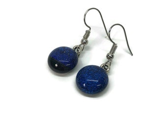 Fused Glass jewelry blue dichroic glass earrings Dangle earrings hypoallergenic unique gifts for mom