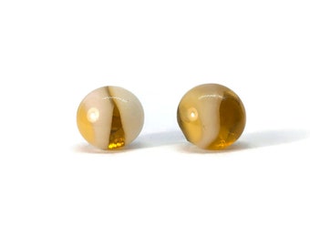 Amber and cream fused glass earrings dichroic glass jewelry best friend gifts minimalist round studs hypoallergenic 8mm