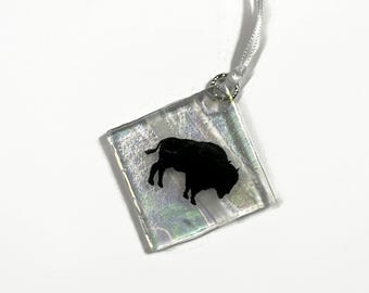 Bison fused glass ornament black and white decoration buffalo window hanging unique gifts for him nature art nature Christmas tree ornament