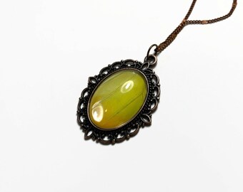 Bright Yellow Filigree Real Butterfly Pendant, Unique Nature-Inspired Gift