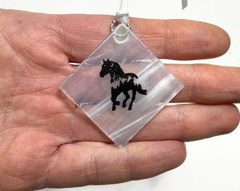White horse ornament fused glass decoration, horse window hanging, Christmas tree ornament, horse art, unique gifts, housewarming presents