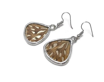 Exquisite Real Butterfly Wing Glass Dangle Earrings, Unique Gift for Her, Nature Lover Present