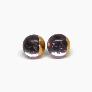 Handmade Pink Gold Dainty Stud Earrings, Fused Glass Jewelry, Minimalist Earrings for Her, Artisan Crafted Gifts