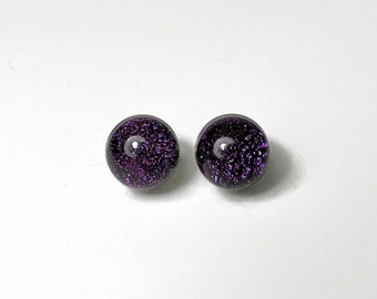 Purple dichroic glass stud earrings fused glass jewelry gifts for her minimalist round studs hypoallergenic