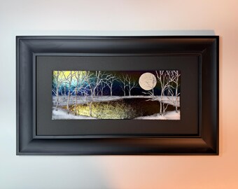 Fused Glass Birch Tree Art, Winter Scenery Panel, Framed Wall Decor, Gifts for Her