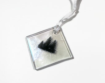Forest glass ornament handmade, window sun catcher decoration, unique gifts for mom, Christmas tree hanging, nature home decor