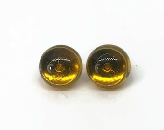 Fused Glass earrings, amber studs, glass jewelry, round earrings, minimalist jewelry, button earrings, hypoallergenic, sparkle earrings